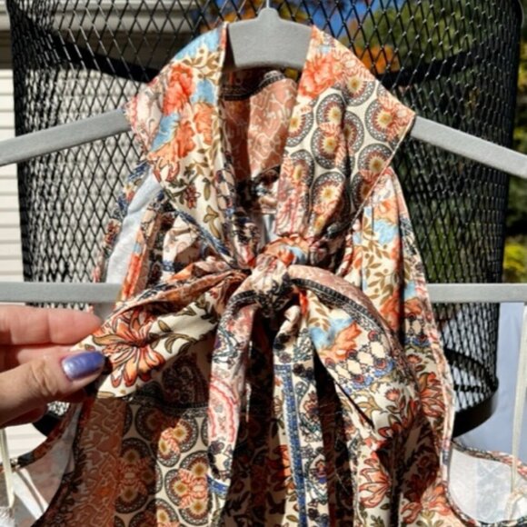 Rachel Zoe Women’s Medium Floral Satin Halter Lrg Back Tie Sleeveless Top Blouse - Picture 7 of 11